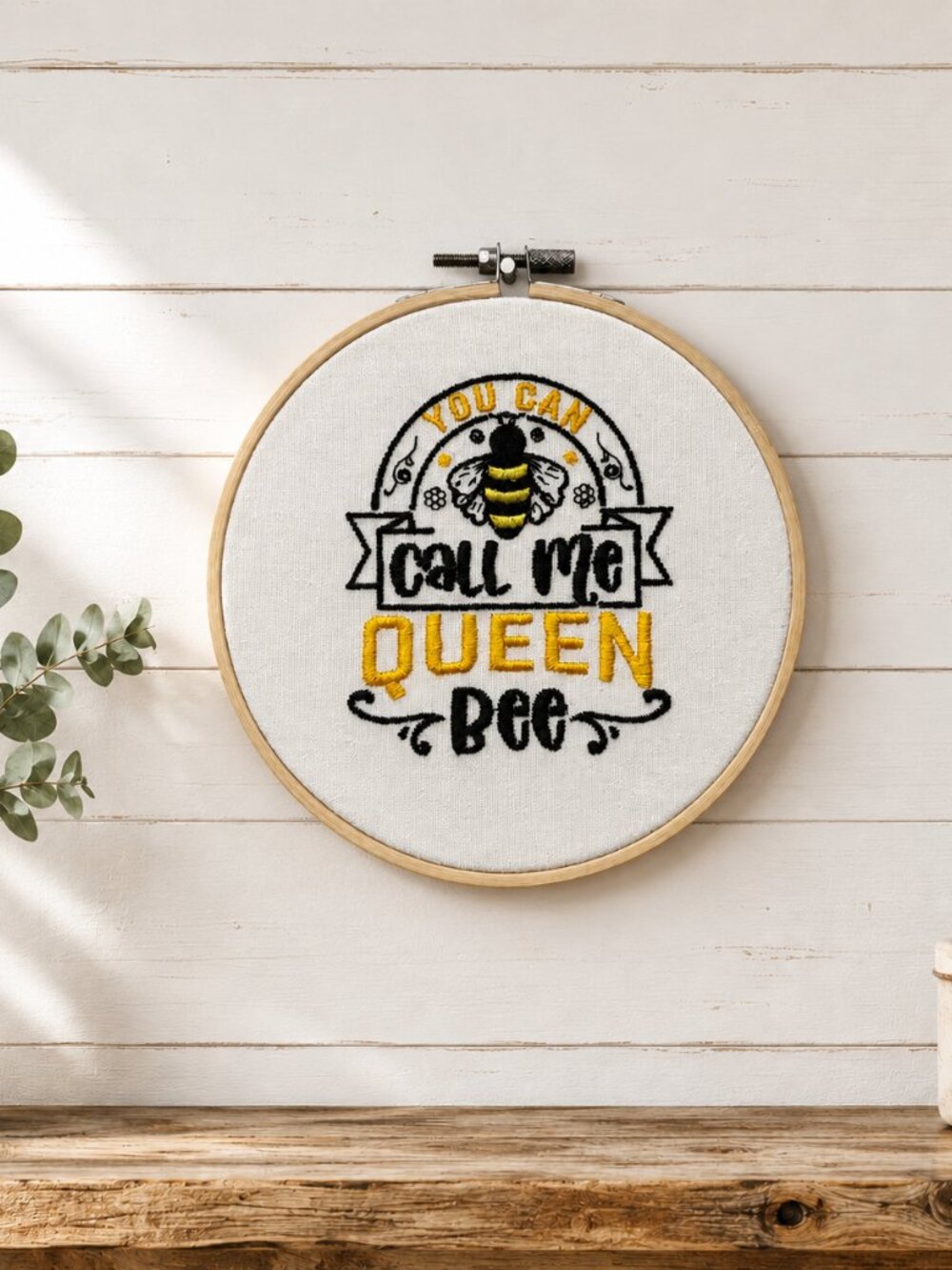 Call Me Queen Bee Embroidery Hoop Wall Art, 6 Inch Embroidery Decor